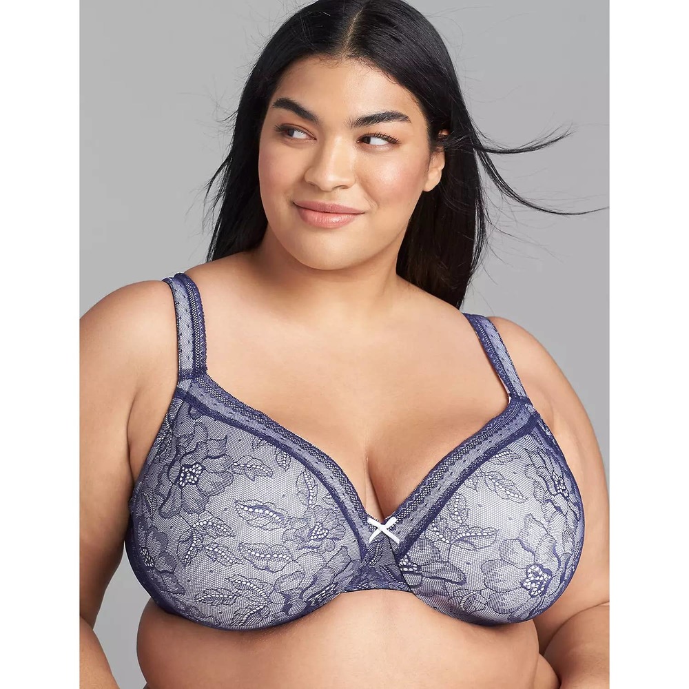 NWOT Cacique Modern Lace Lightly Lined Full Coverage‎ Bra in New Navy Blue 38C